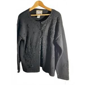 Vintage Heirloom Collectibles Elegant Black Beaded Cardigan Sweater Medium